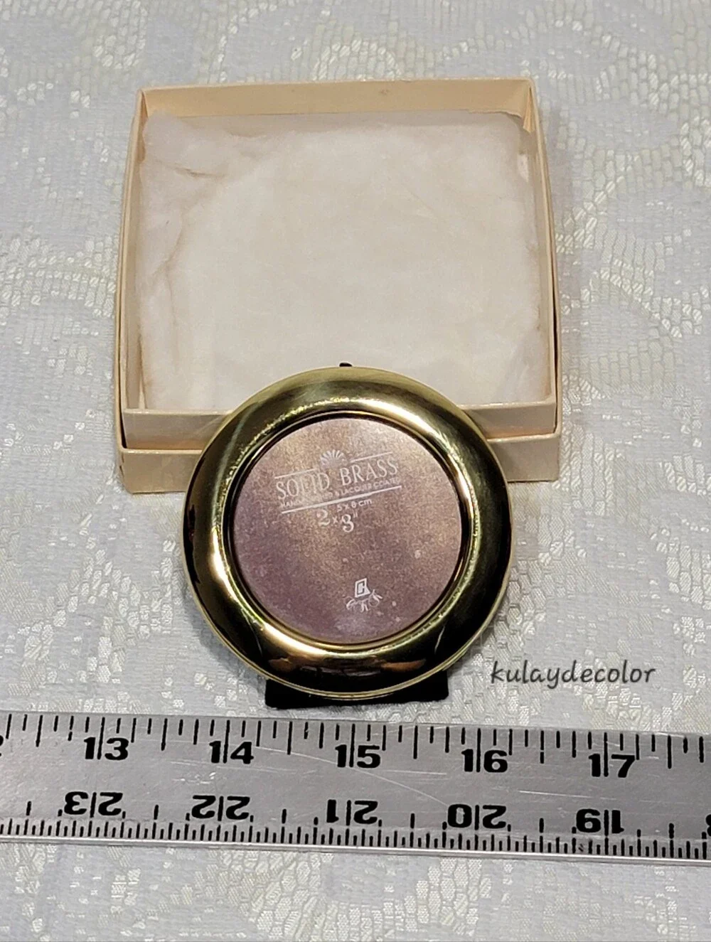 Vintage Solid Brass Round Picture Frame Hand Polished Lacquer Coated Easel Back